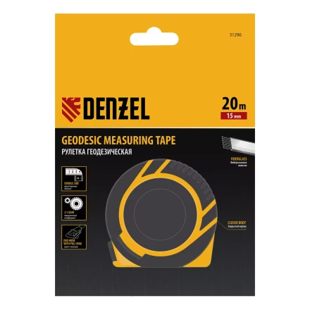 Рулетка геодезическая Denzel 20 м х 15 мм, закрытый корпус, фиберглассовая лента, 31290 купить в Челябинске
