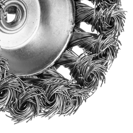 Щетка для дрели Denzel, 65 мм, Чашка, со шпилькой, нержавеющая крученая проволока 744643 купить в Челябинске