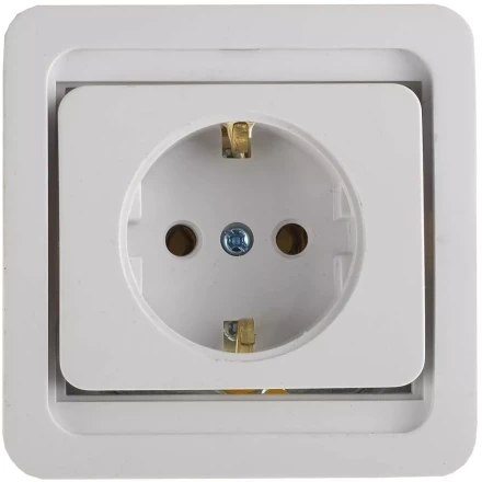 Розетка СВЕТОЗАР &quot;ГАММА&quot; одинарная, с заземлением, цвет белый, 16А/~250В SV-54105-W купить в Челябинске