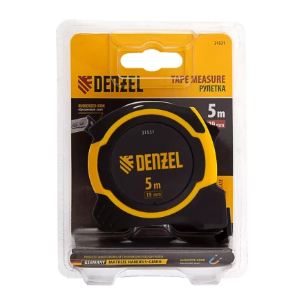 РулеткаDenzel 5м х 19мм, двухкомп. корпус, магнитный обрезиненный зацеп, 31531 купить в Челябинске