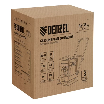 Виброплита бензиновая Denzel VC-12, 12 кН, 45*35 см, 196 см3 купить в Челябинске