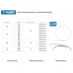 Кабельные стяжки белые КОБРА, с плоским замком, 2.5 х 205 мм, 50 шт, нейлоновые, ЗУБР 30930-25-205