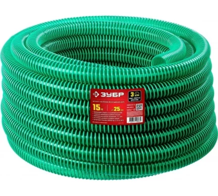Шланг напорно-всасывающий ЗУБР со спиралью ПВХ 15 м, 25 мм, 3 атм купить в Челябинске