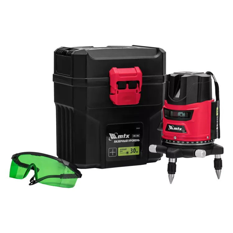 Лазерный уровень MTX CRX-30G, 30 м, зеленый луч, батарейки, резьба 5/8" 35032 купить в Челябинске