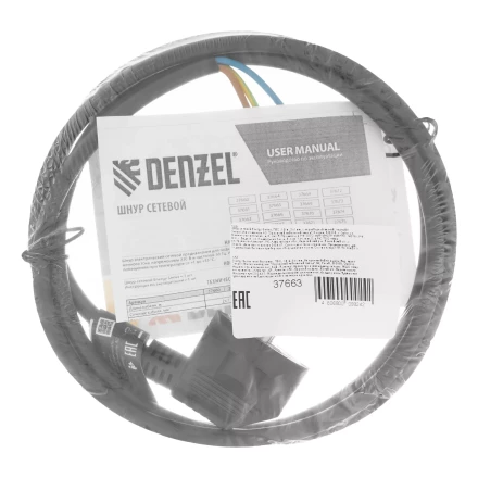 Шнур сетевой Denzel Energy Series, ПВС, 1,5 м, 3 x 1 мм, с неразборной вилкой, черный, 3 м, 37663 купить в Челябинске