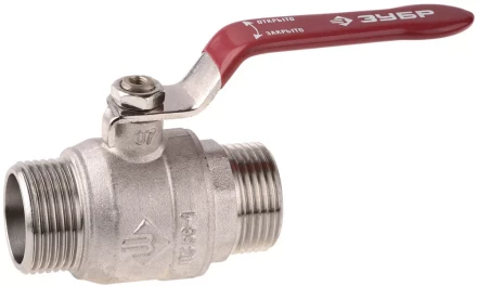 Кран ЗУБР шаровой 1/2&quot; полнопроходной &quot;папа-папа&quot;, ручка, никелированная латунь 51352-N-1/2 купить в Челябинске