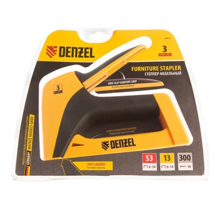 Степлер мебельный, пластиковый корпус, тип скобы: 13, 53, 300, 6-14 мм, Denzel 40210 купить в Челябинске