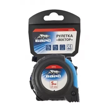 Рулетка Вектор 5 м х 19 мм, утолщенное полотно, магнитный зацеп, обрезиненный корпус  БАРС 32541 купить в Челябинске