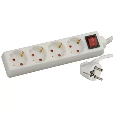 Удлинитель СВЕТОЗАР электрический с заземлением, выключателем, с защитными шторками, евро, 4 гнезда,5м SV-55045-5 купить в Челябинске