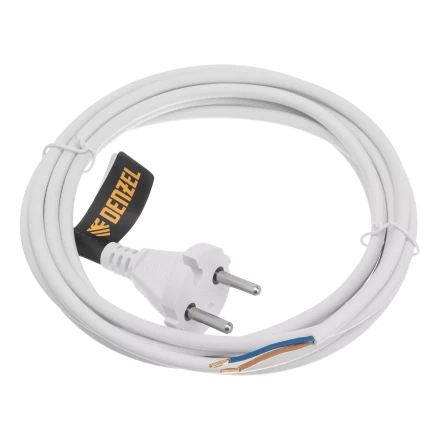 Шнур сетевой Denzel Energy Series, ПВС, 3 м, 2 x 1 мм, с неразборной вилкой, белый, 3 м, 37664 купить в Челябинске