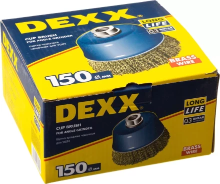 DEXX. Щетка чашечная для УШМ, витая стальная латунированная проволока 0,3мм, 150ммхМ14 35103-150 купить в Челябинске