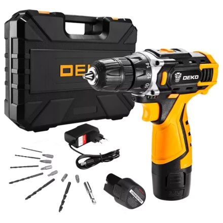 Дрель аккумуляторная DEKO DKCD12FU-Li SET3, 063-4173, в кейсе + оснастка 13 шт купить в Челябинске