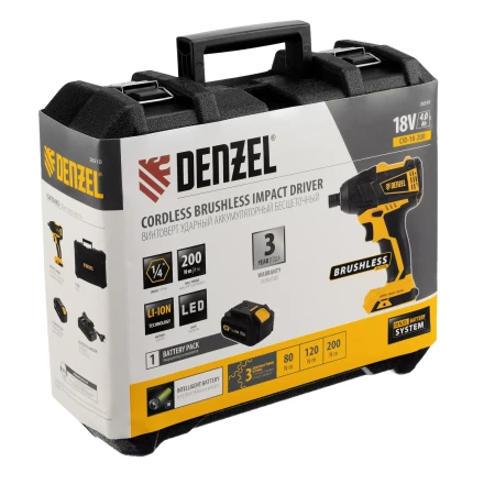 Винтоверт ударный аккумуляторный Denzel 26510 бесщеточный CID-IB-200 18В Li-Ion купить в Челябинске