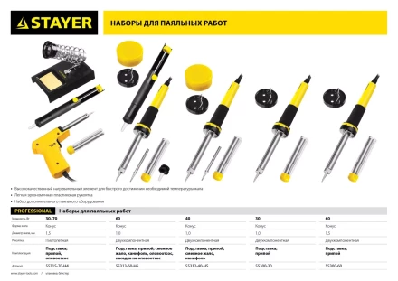Паяльник с двухкомпонентной рукояткой и долговечным жалом, STAYER &quot;PROFI&quot; PROTerm, 55300-30, в комплекте (припой и подставка), 30 Вт, конус 55300-30 купить в Челябинске
