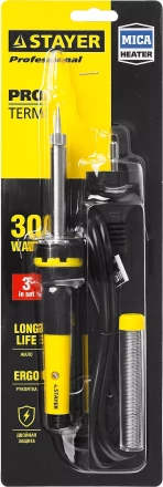 Паяльник с двухкомпонентной рукояткой и долговечным жалом, STAYER &quot;PROFI&quot; PROTerm, 55300-30, в комплекте (припой и подставка), 30 Вт, конус 55300-30 купить в Челябинске