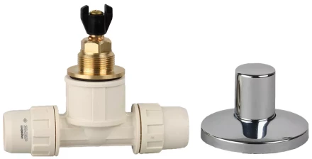 Кран ЗУБР &quot;ШиреФит&quot; запорный в сборе &quot;штуцер с гайкой - кран запорный - штуцер с гайкой&quot;, 20мм 51570-20 купить в Челябинске