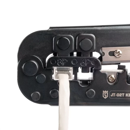 Кримпер многофункциональный КВТ JT-02T с 2 встроенными модулями для обжима RJ-45, RJ-12, RJ-11 (89229) купить в Челябинске