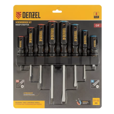 Набор отверток Denzel 12213, 8 пр., CrV, трехкомпонентная рукоятка купить в Челябинске