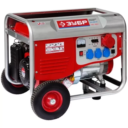 Электростанция ЗУБР бензиновая, 4-х тактная, ручной пуск, колеса + рукоятка, 380/220В, 5500Вт ЗЭСБ-5500-ФН купить в Челябинске