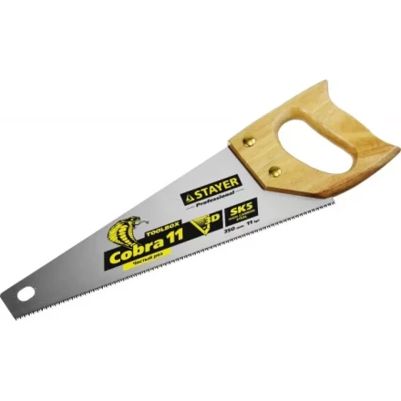 Ножовка многоцелевая компактная (пила) COBRA TOOLBOX 350 мм,11 TPI, прямой мелкий зуб, точный рез вдоль и поперек волокон разных материалов, STAYER 1515-35 купить в Челябинске