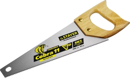 Ножовка многоцелевая компактная (пила) COBRA TOOLBOX 350 мм,11 TPI, прямой мелкий зуб, точный рез вдоль и поперек волокон разных материалов, STAYER 1515-35 купить в Челябинске