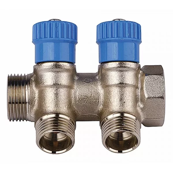 Коллектор GENERAL FITTINGS для холодной воды, вентили, никелированная латунь, вход 3/4" - 4 выхода 1/2" 51046-3/4-1/2-CT4 купить в Челябинске