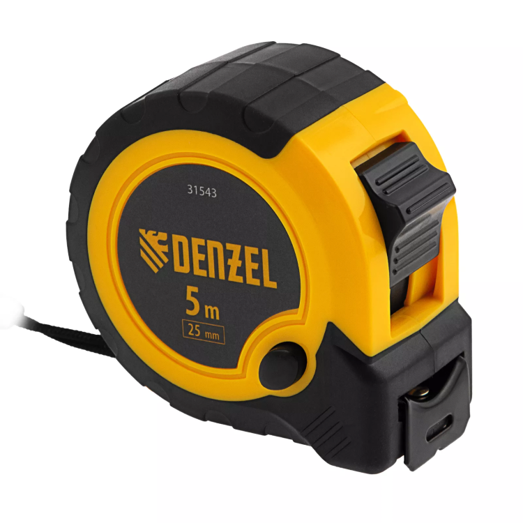 Рулетка Denzel 5м х 25мм, двухкомп. корпус, кнопка-пауза, 31543 купить в Челябинске