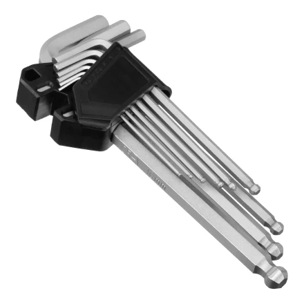 Набор ключей имбусовых, HEX, 1,5-10 мм, CrV, 9 шт., удлиненные, с шаром Сибртех 123647 купить в Челябинске