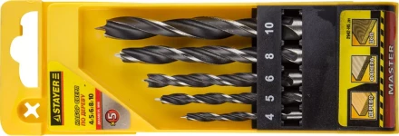 Набор сверл спиральных по дереву &quot;M-type&quot;, 5шт(d=4-10мм), М-образная заточка, сталь HCS, STAYER Professional 2942-H5 2942-H5_z01 купить в Челябинске