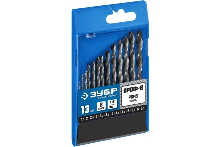 ЗУБР ПРОФ-В, 13 шт, (1.5-6.5 мм), сталь Р6М5, класс В, набор сверл по металлу, Профессионал (29621-H13) купить в Челябинске