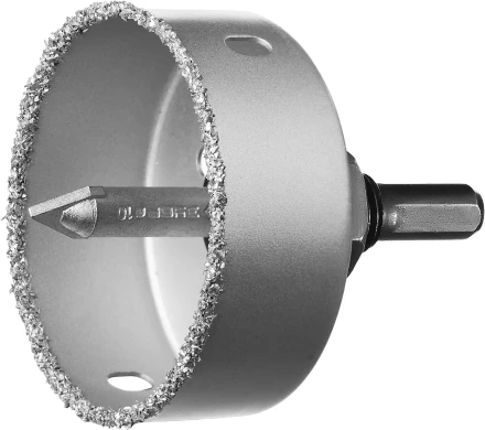 Коронка-чашка ЗУБР &quot;ПРОФЕССИОНАЛ&quot; c карбид-вольфрамовым нанесением, 76 мм, высота 25 мм, в сборе с державкой и сверлом 33360-076_z01 купить в Челябинске