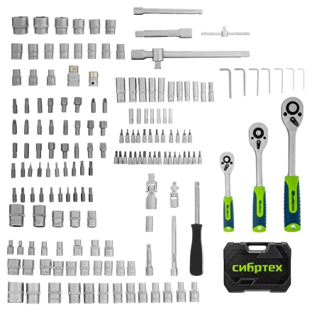 Набор инструментов Сибртех 14171, 1/2&quot;, 3/8&quot;, 1/4&quot;, пластиковый кейс 172 предм. купить в Челябинске