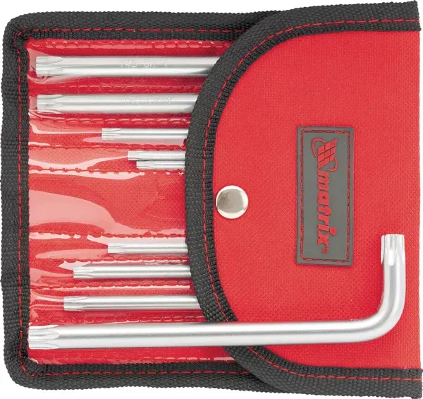 Набор ключей шестигранных имбусовых TORX-TORX Tamper. 9 шт T10-T50  CrV короткие сатиновые чехол MATRIX 12312 купить в Челябинске
