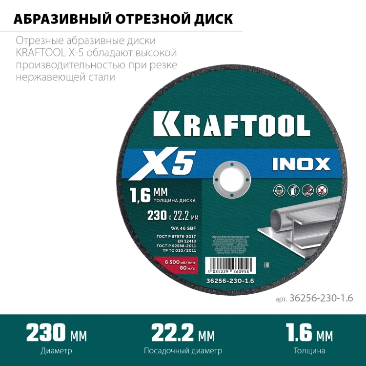 Круги отрезные абразивные, по нержавеющей стали 36256-230-1.6 купить в Челябинске