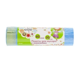 Пакеты для мусора с завязками 60 л 20 шт синие Elfe 92720