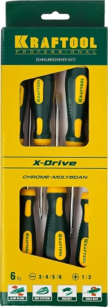 Набор отверток X-Drive, KRAFTOOL 250081-H6, Cr-Mo-V сталь, 6шт 250081-H6 купить в Челябинске