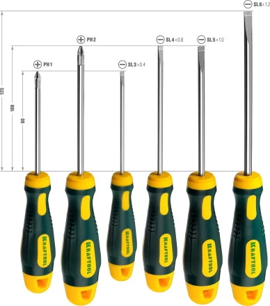 Набор отверток X-Drive, KRAFTOOL 250081-H6, Cr-Mo-V сталь, 6шт 250081-H6 купить в Челябинске