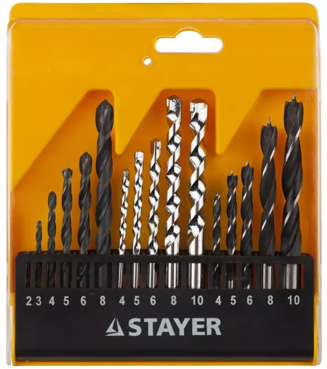 Набор STAYER "STANDARD": Сверла комбинированные, дерево (4-5-6-8-10мм), металл (2-3-4-6-8мм), бетон (4-5-6-8-10мм), 16 предметов 29720-H16 купить в Челябинске