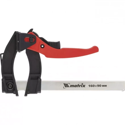 Струбцина реечная быстрозажимная пластиковый корпус рычажно-храповой механизм 160 х 90 х 240 мм штанга 5 х 20 мм Matrix 20735 купить в Челябинске