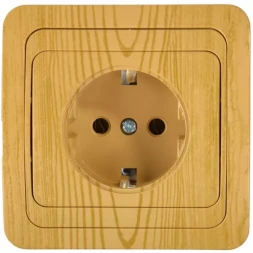 Розетка СВЕТОЗАР "ГАММА" с заземлением, одинарная, цвет ольха, 16А/~250В SV-54105-A