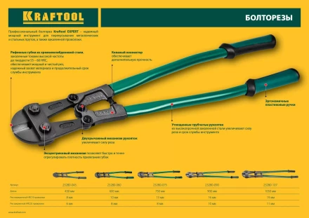 Болторез &quot;Kayman&quot;, губки - хромомолибденовая сталь, 600 мм, KRAFTOOL 23280-060 купить в Челябинске