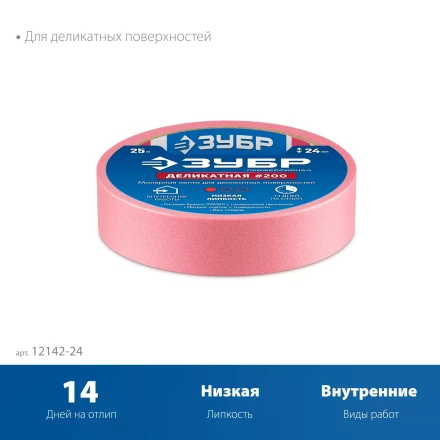 ЗУБР №200 24 мм х 25 м, для деликатных и недавно окрашенных поверхностей, малярная лента, Профессионал (12142-24) купить в Челябинске