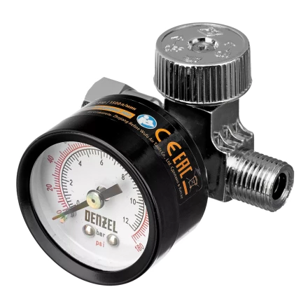 Регулятор давления с манометром для краскораспылителя Denzel K1500, 12 бар, 1/4&quot;, 57001 купить в Челябинске