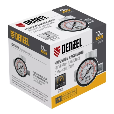 Регулятор давления с манометром для краскораспылителя Denzel K1500, 12 бар, 1/4&quot;, 57001 купить в Челябинске