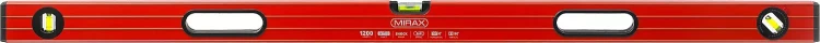 Уровень коробчатый усиленный MIRAX, утолщенный профиль, 3 противоударных ампулы (1 поворотная на 360 град), с ручками, 120 см 34603-120 купить в Челябинске