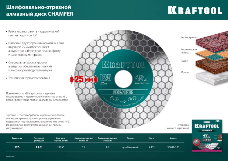 Шлифовально-отрезной алмазный диск CHAMFER 36689-125 купить в Челябинске