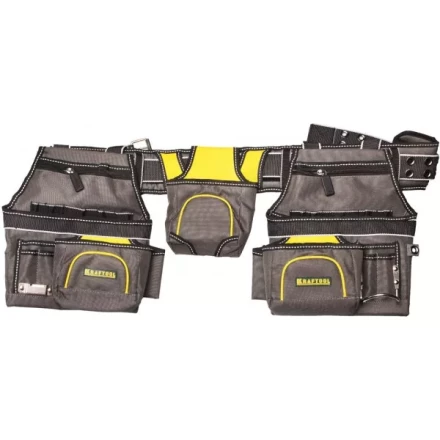 Пояс монтажника KRAFTOOL &quot;INDUSTRIE&quot;, 2 подвесных подсумка, 20 карманов, 2 петли для крепления молотка и рулетки 38742 купить в Челябинске