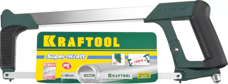 Ножовка по металлу KRAFTOOL "PRO-Kraft", 185 кг рычажное натяжение,обрезиненные рукоятки, биметаллическое полотно, 300 мм 15801_z01 купить в Челябинске