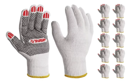 ЗУБР ОПТИМА, L (9), х/б перчатки с ПВХ покрытием (точка), 10 класс, 10 пар (11440-L10) купить в Челябинске