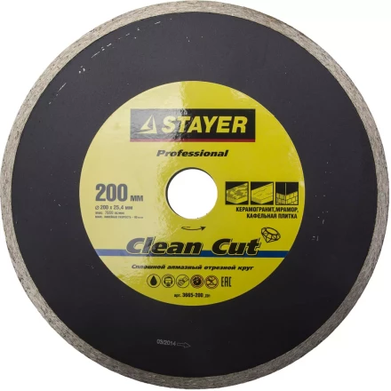 Круг отрезной алмазный STAYER &quot;PROFESSIONAL&quot;, сплошной, влажная резка, для электроплиткореза, 25,4х200мм 3665-200_z01 купить в Челябинске